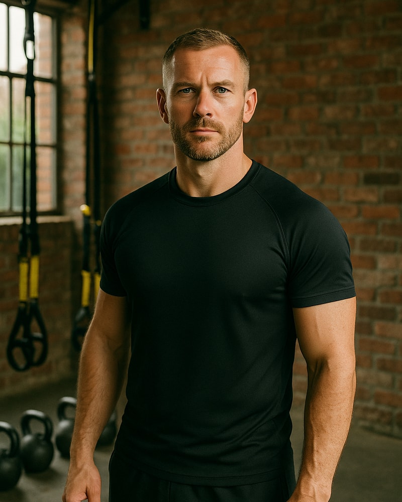 Professional portrait of Marcus Cole in his training studio showing confidence and expertise