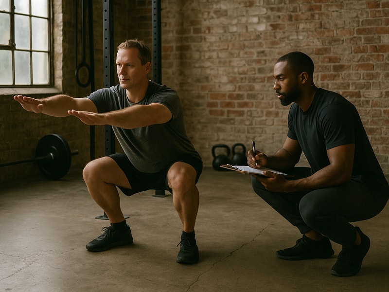 Marcus Cole conducting a movement assessment with a client in his studio